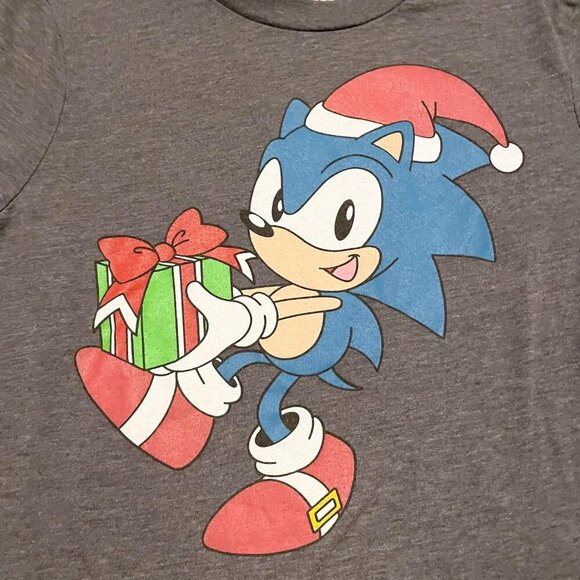 Sonic The Hedgehog Sega Shirt Kids Size Large Tshirt Christmas Hat - Picture 2 of 16